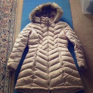 Like new - cream color down jacket with waist belt